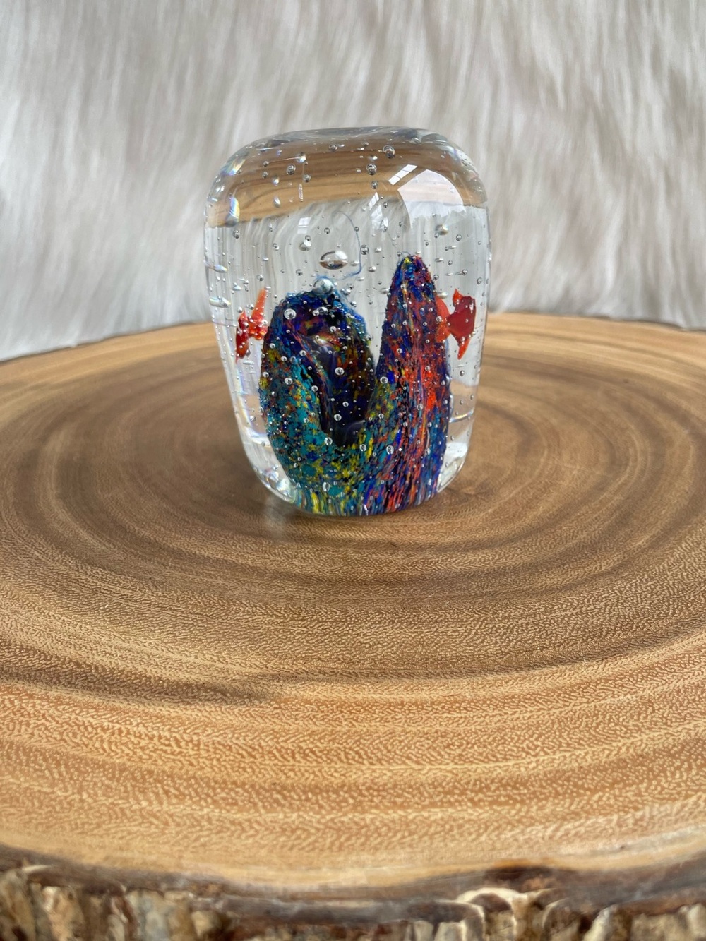 Vintage Murano style bubble art glass aquarium paperweight